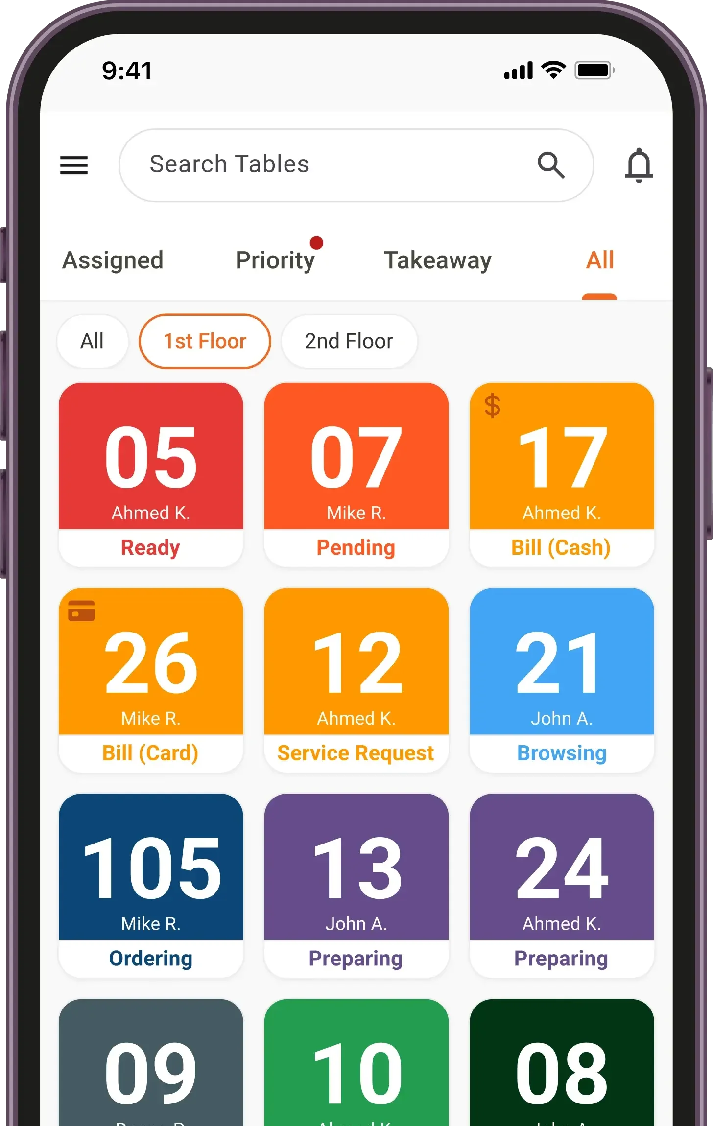Restaurant OS service app interface