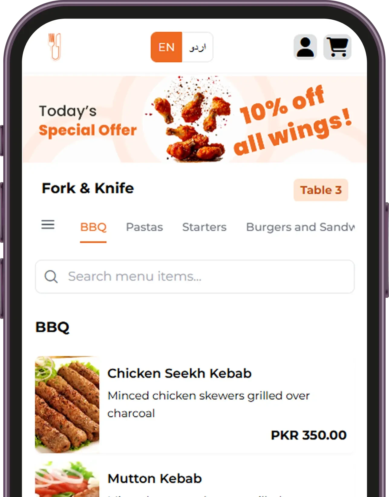 Restaurant OS digital menu open on a guest's phone