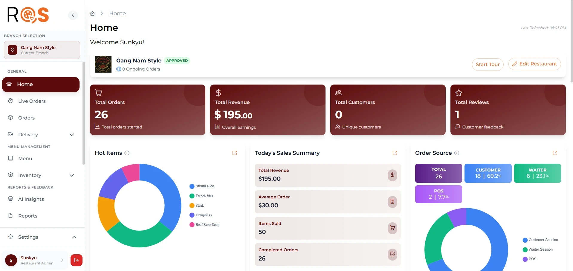 Restaurant OS admin portal interface