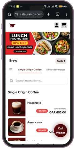 Promotional banner shown in the Restaurant OS customer app