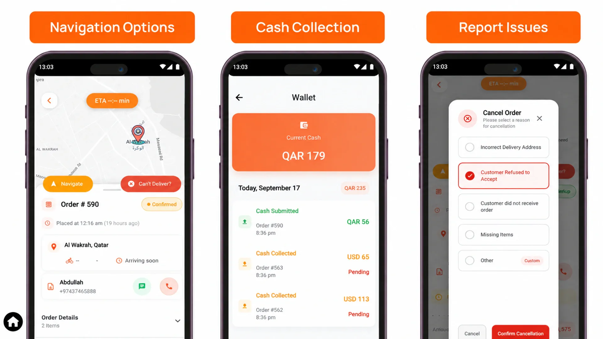 All-in-one driver app showing navigation, wallet, and order management features