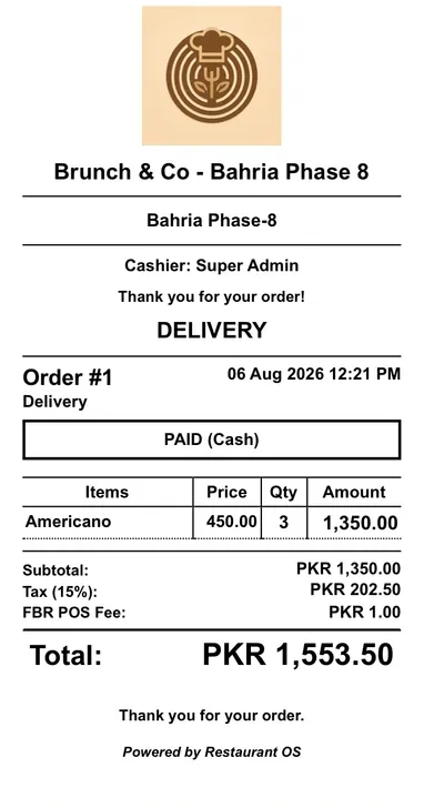 Paid Restaurant OS POS receipt from Brunch & Co
