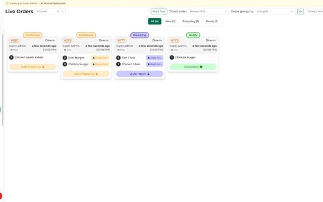 RestaurantOS Live Orders kitchen tickets
